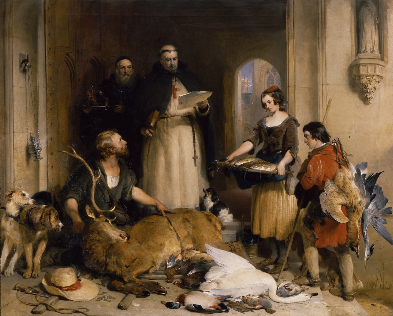 Scene i gammel tid ved Bolton Abbey, ca. 1834 (olje på lerret) av Edwin Landseer