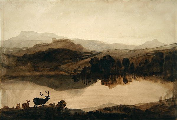 Skisse for "The Challenge" (vask på papir) av Edwin Landseer