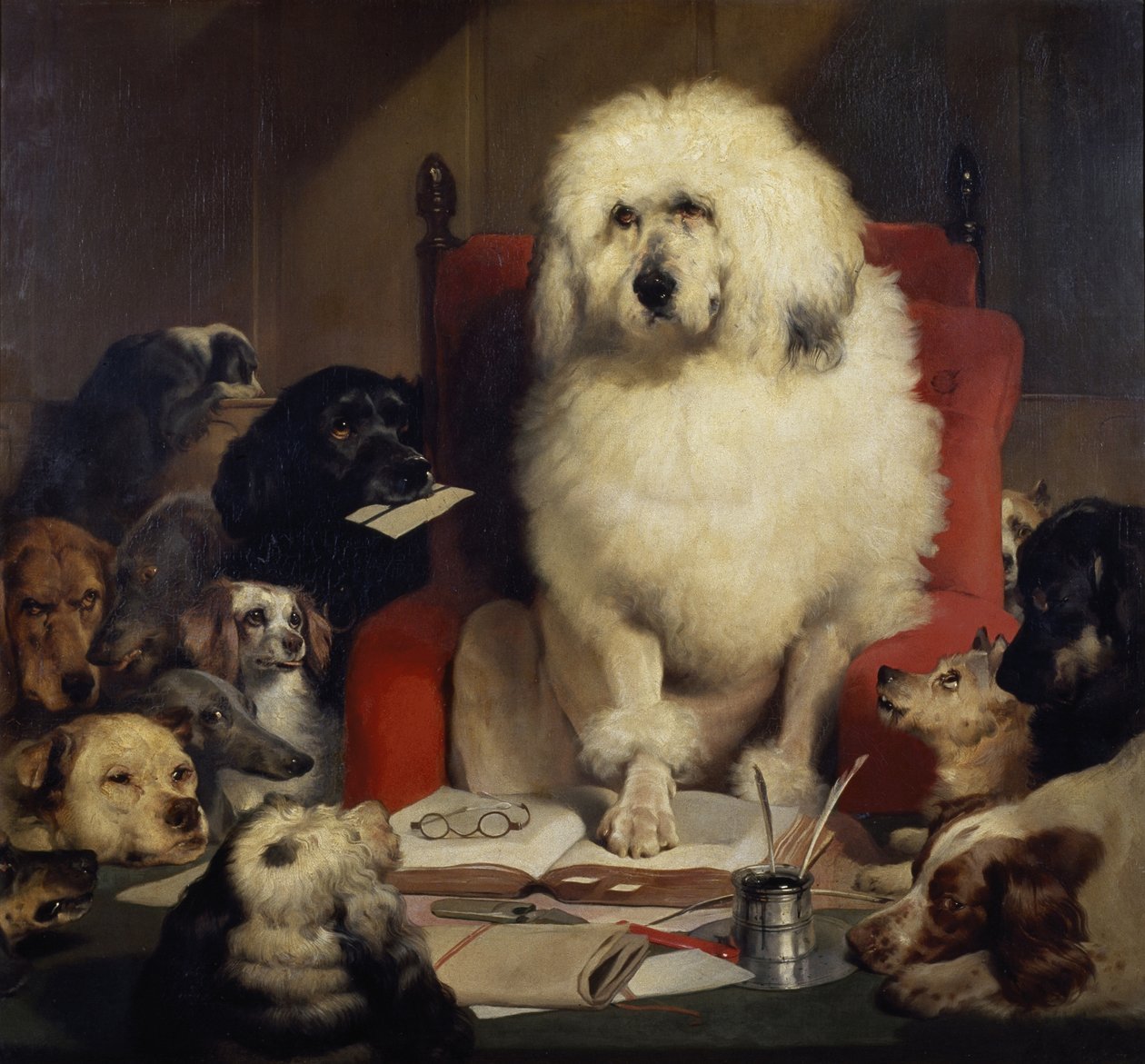 Trial by Jury, or Laying down the Law, ca. 1840 (olje på lerret) av Edwin Landseer