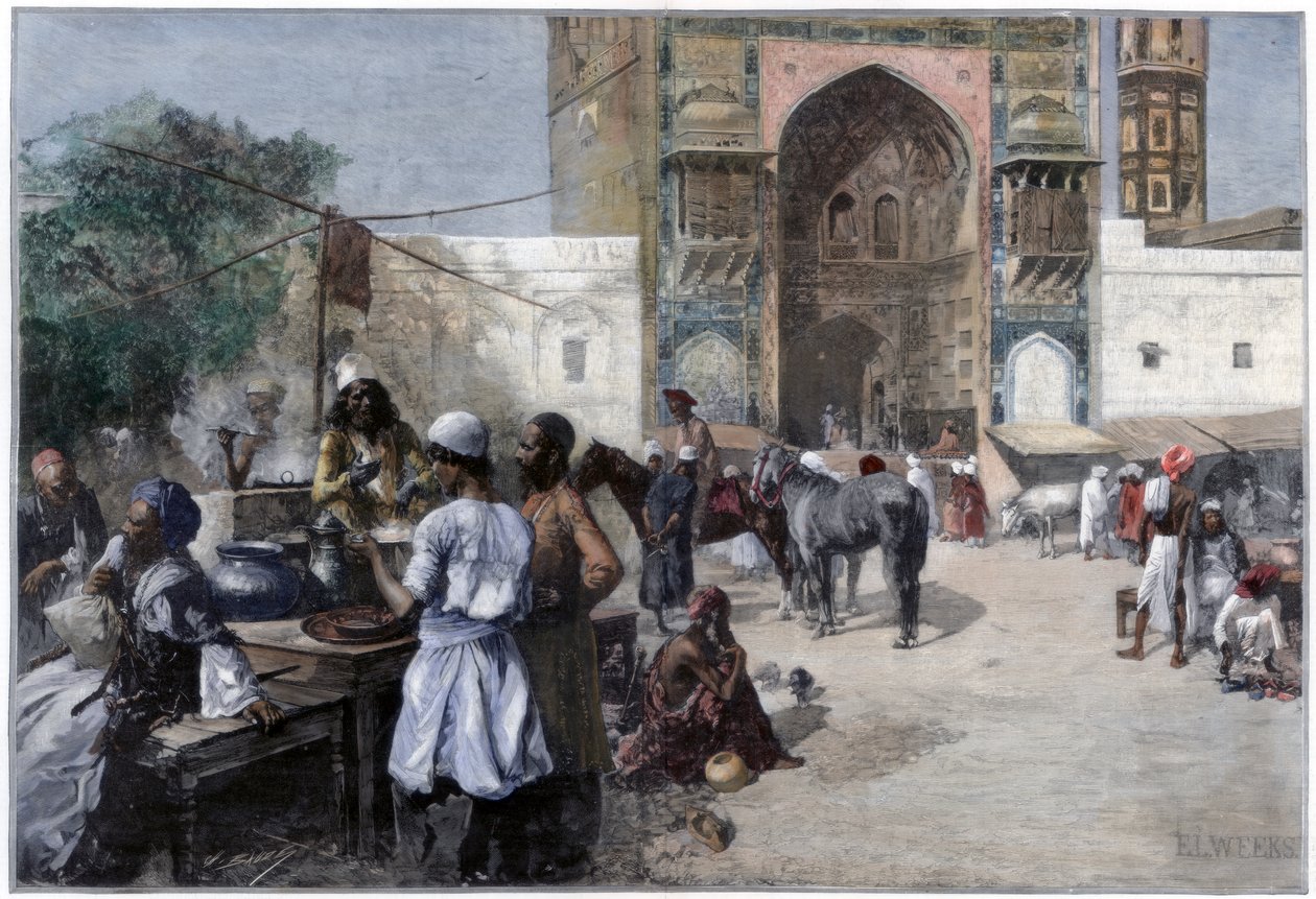 En friluftsrestaurant i Lahore, India, 1880. av Edwin Lord Weeks