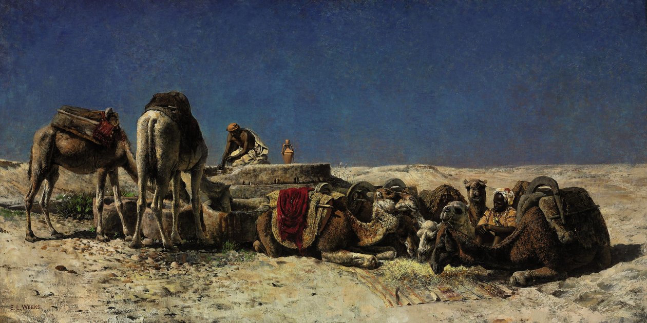 Kameler ved siden av en sisterne av Edwin Lord Weeks
