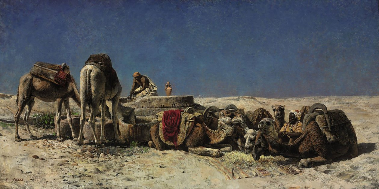 Kameler ved siden av en sisterne av Edwin Lord Weeks
