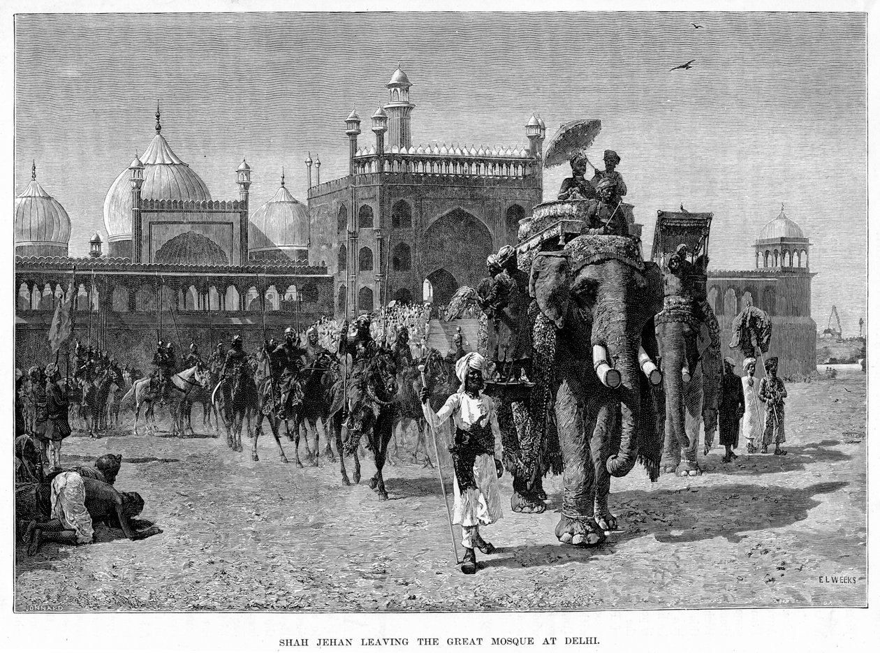 Shah Jehan forlater den store moskeen i Delhi, 1800-tallet. av Edwin Lord Weeks