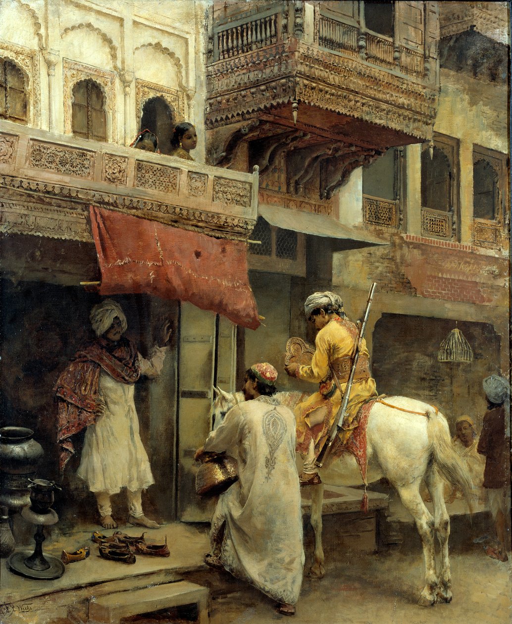 Gatescene i India, ca. 1885 (olje på lerret) av Edwin Lord Weeks