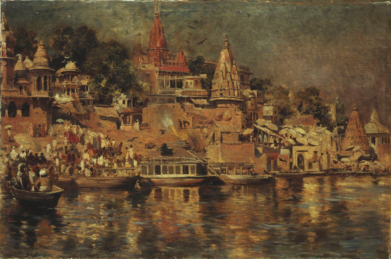 Utsikt over Ghats ved Benares, 1873 av Edwin Lord Weeks