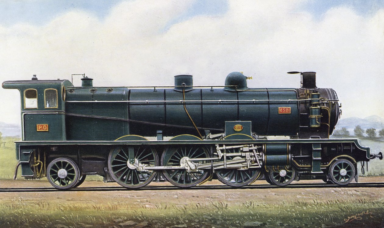 Produktet fra to republikker: "Pacific" Type dampmotor nr. 4501, Paris - Orleans jernbane. 1910 (lito) av Edwin Thomas Rudd