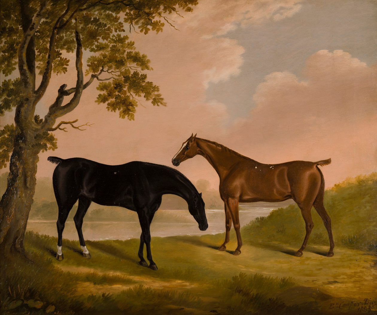 To jegere i en skogkledd elv, ca. 1805 (olje på lerret) av Edwin W. Cooper