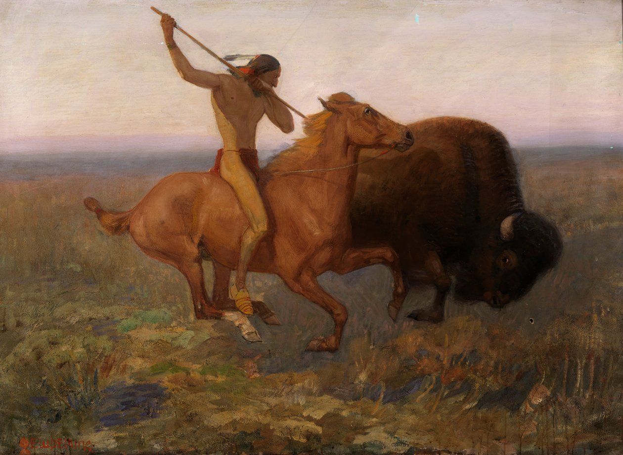 Indian Hunting Buffalo, slutten av 1800-begynnelsen av det 20. århundre. av Edwin Willard Deming