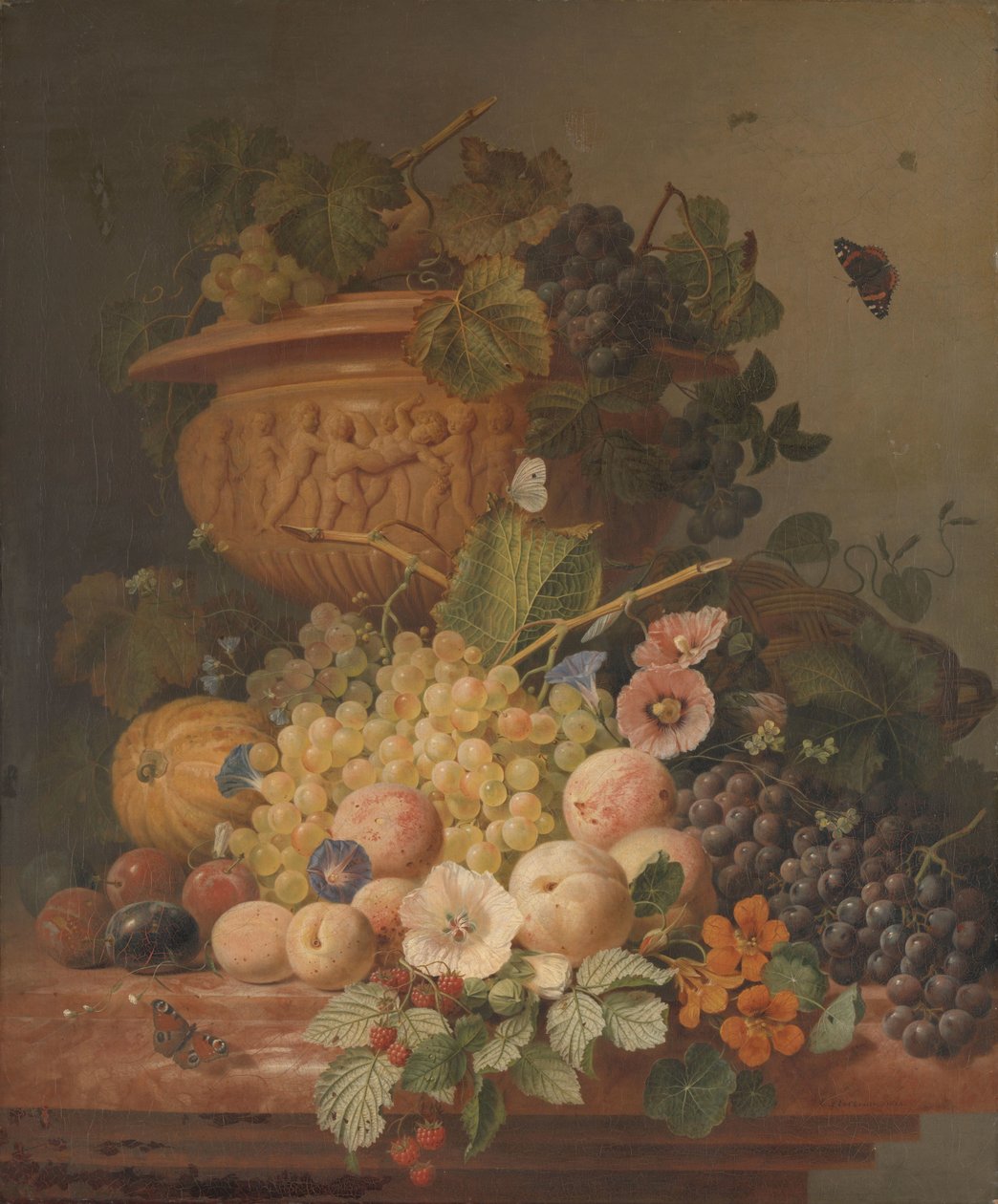 Stilleben med blomster og frukt av Eelke Jelles Eelkema