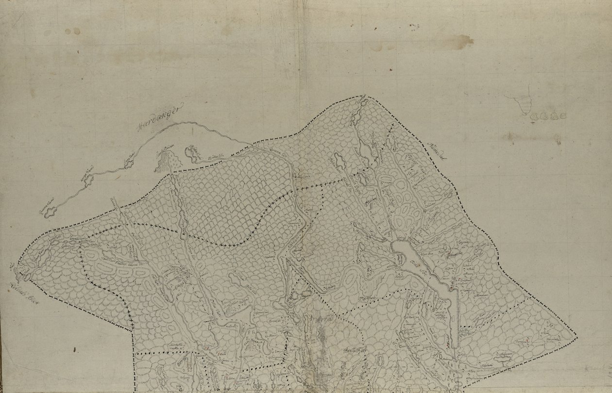Kartet er gitt ut i håndtegnet (ca 1780) og viser Telemark av Eenvold Steenbloch