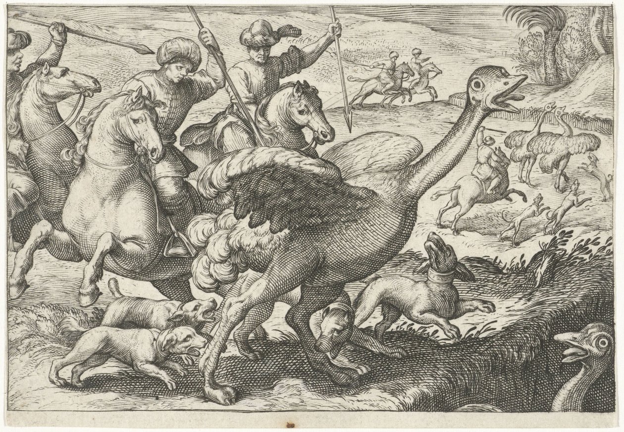 Landskap med strutsjakt Jaktscener (serietittel) Icones Venantum Arter Varias Representantes (serietittel) av Egbert Jansz.