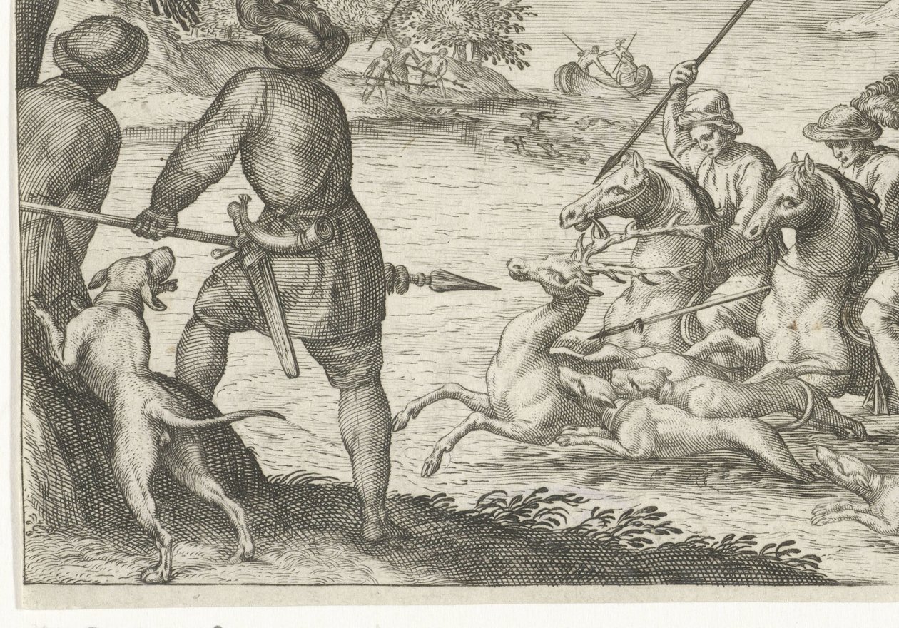 Elvelandskap med rådyrjakt Jaktscener (serietittel) Icones Venantum Arter Varias Representantes (serietittel) av Egbert Jansz.