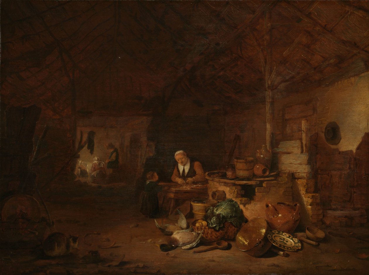 Interiør i en låve av Egbert Lievensz. van der Poel