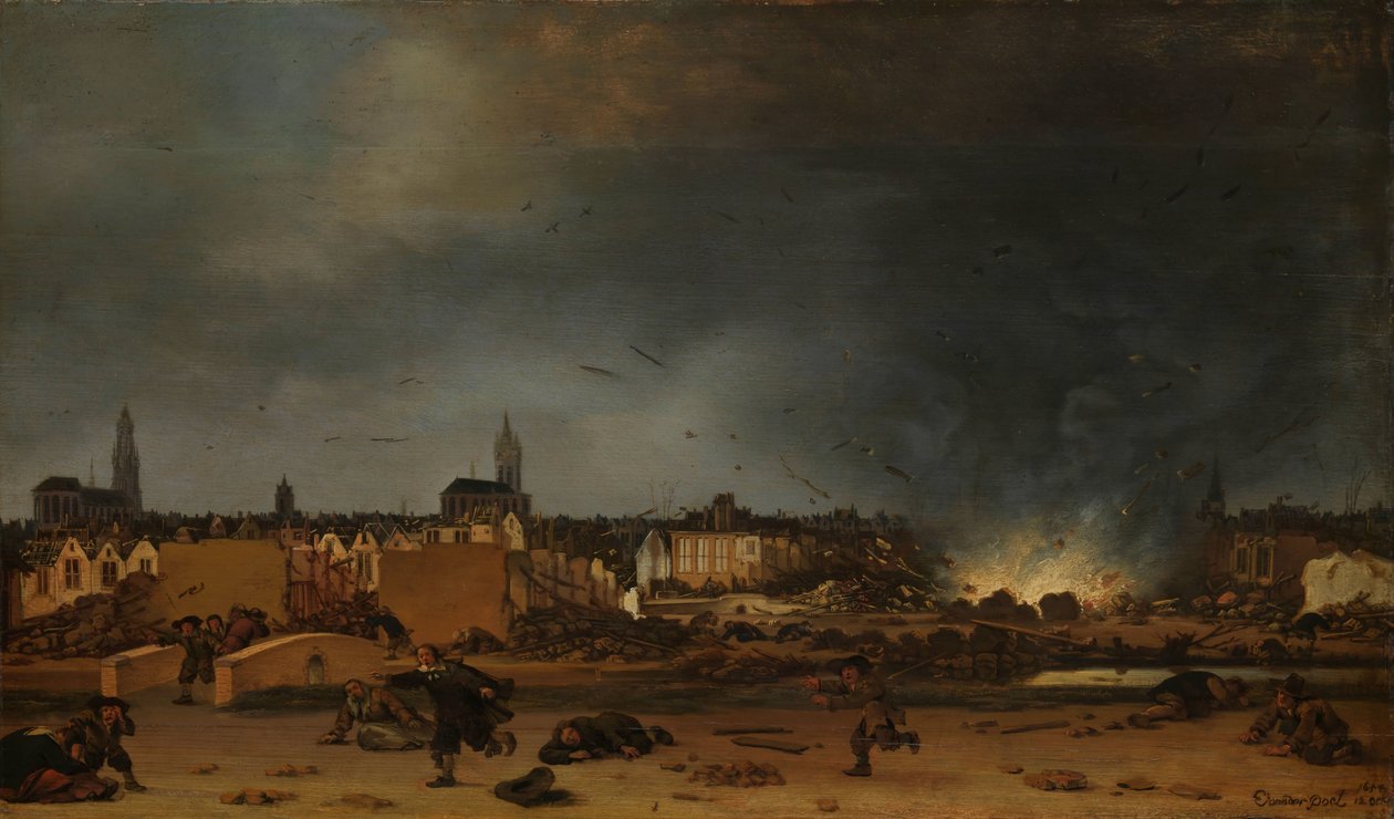 Eksplosjonen av pulvermagasinet i Delft, 12. oktober 1654 av Egbert Lievensz. van der Poel