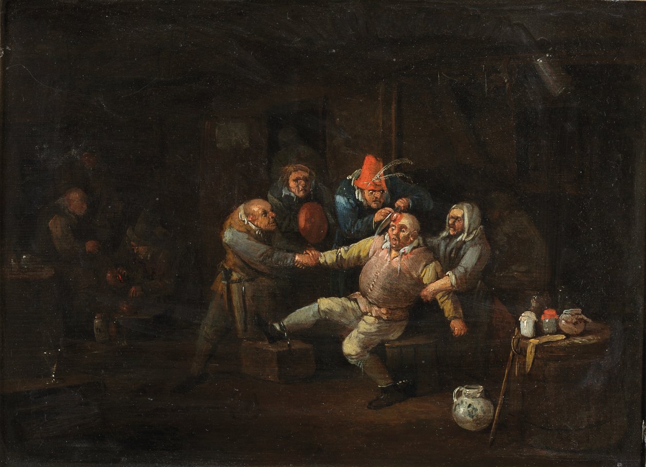 Kirurgens besøk, ca. 1676-1744 (olje på panel) av Egbert van (c.1676 1744) Heemskerck
