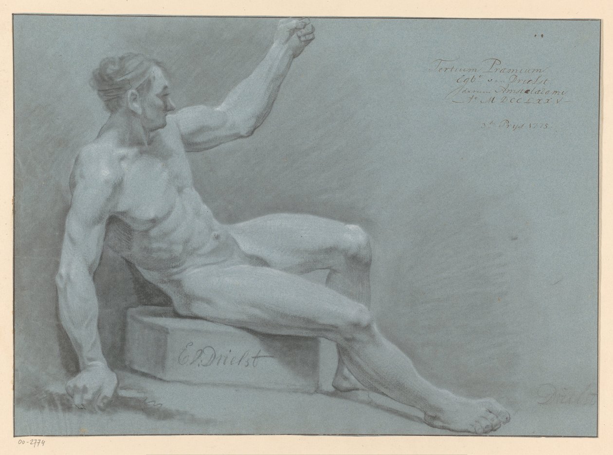Sittende naken mann, sett fra siden (3. premie 1775) av Egbert van Drielst