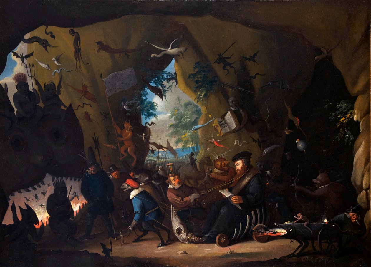 Jean Calvin en enfer - Calvin in Hell - Jean Calvin ( Calvinus, Cauvin) (1509-1564) Fransk reformator og forfatter - Maleri av Egbert van Heemskerk II eller den yngre (1676-1744) - ca 1705 - Olje på lerret - Internasjonalt museum av reformasjonen, Genève av Egbert van II The Younger Heemskerk