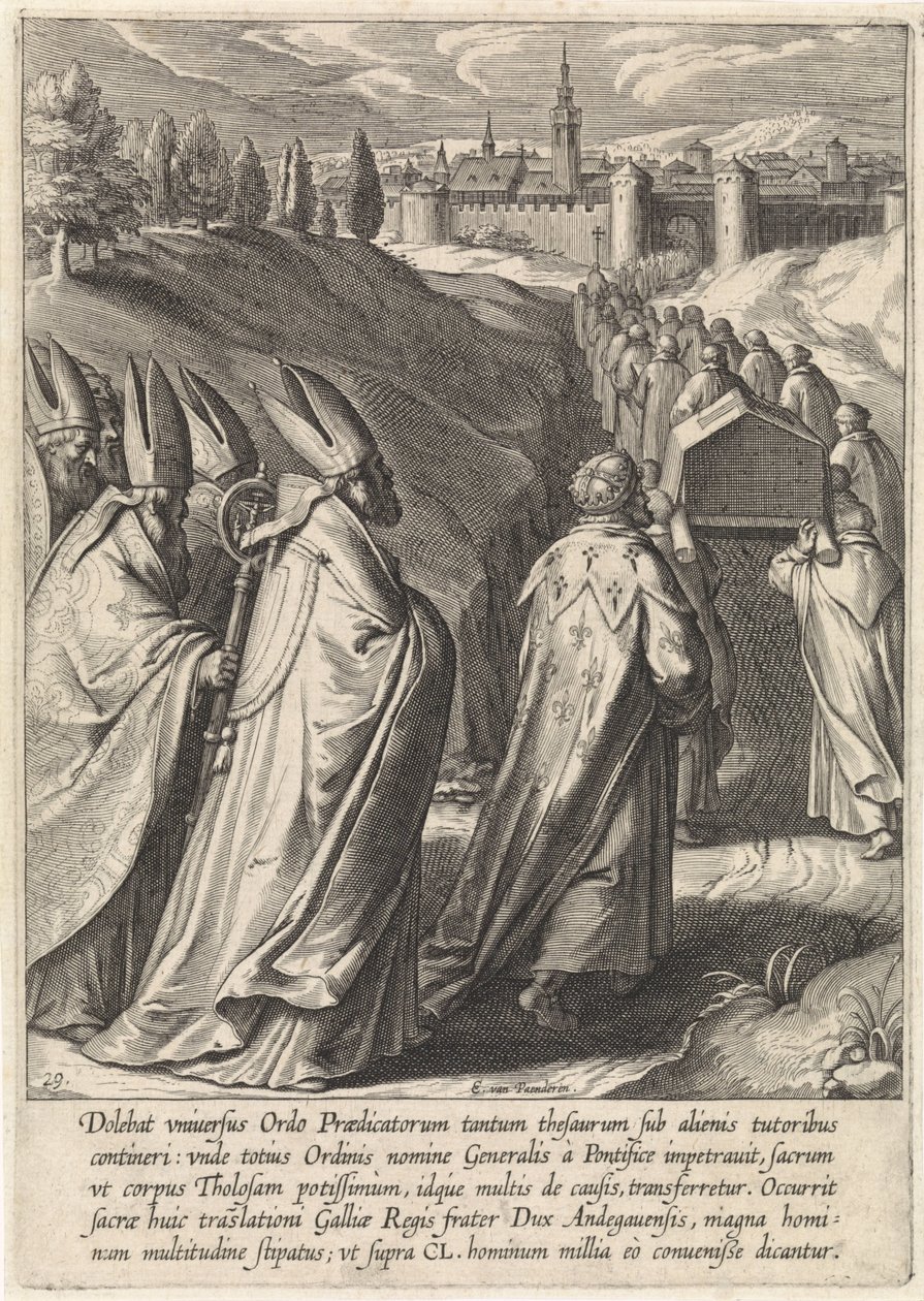 Thomas Aquinas kiste blir brakt til den dominikanske kirken i Toulouse The Life of Saint Thomas Aquinas (serietittel) av Egbert van Panderen