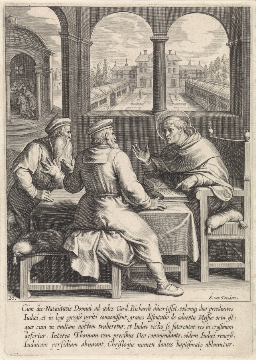 Thomas Aquinas konverterer to jødiske rabbinere The Life of Saint Thomas Aquinas (serietittel) av Egbert van Panderen