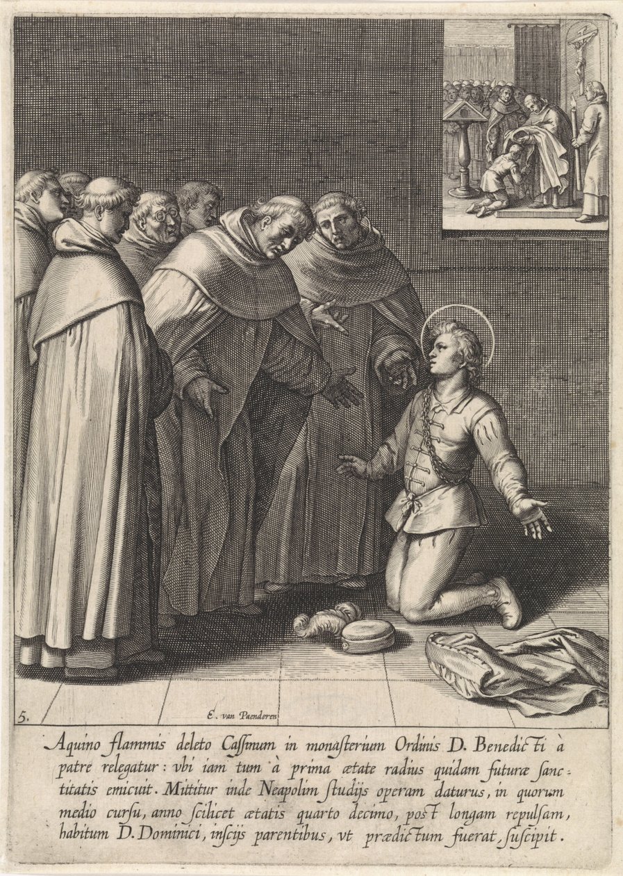 Thomas Aquinas slutter seg til Dominikanerordenen The Life of Saint Thomas Aquinas (serietittel) av Egbert van Panderen