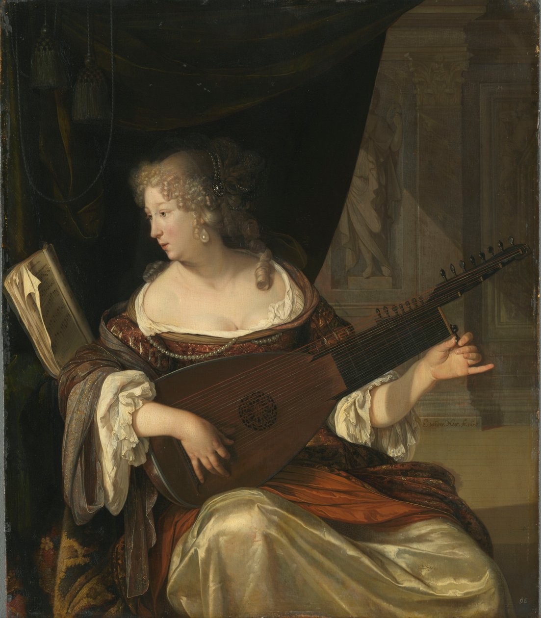 Kvinne som gir en teorbo av Eglon van der Neer