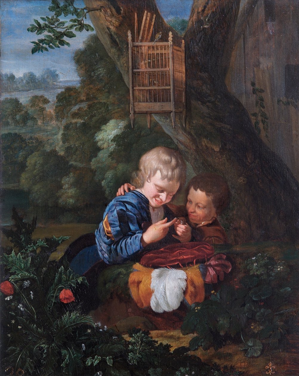 Gutter med fanget fugl (olje på eikepanel) av Eglon Hendrick van der Neer