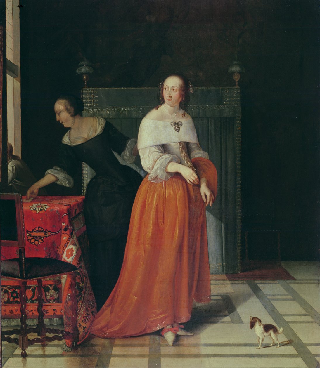 Interiør med en dame og hennes hushjelp av Eglon van der Neer