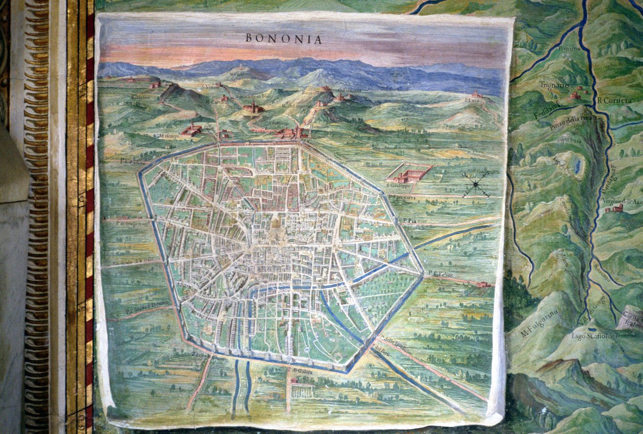 Bologna, detalj fra 'Gallery of Geographical Maps', 1580-83 av Ignazio Danti