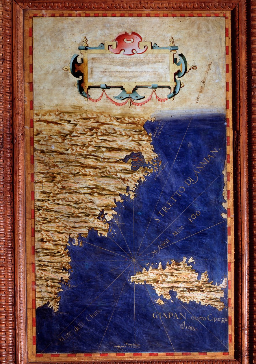 Kina og Japan Kart laget av Egnazio Danti (1536-1586) matematiker, kosmograf og italiensk arkitekt. Rundt 1567. Firenze, Palazzo Vecchio, Sala del Mappamondo av Egnazio Danti