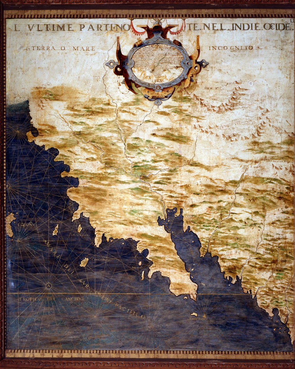 Frontier of the West Indies and Unknown Lands Map laget av Egnazio Danti (1536-1586) matematiker, kosmograf og italiensk arkitekt. Rundt 1567. Firenze, Palazzo Vecchio, Sala del Mappamondo av Egnazio Danti
