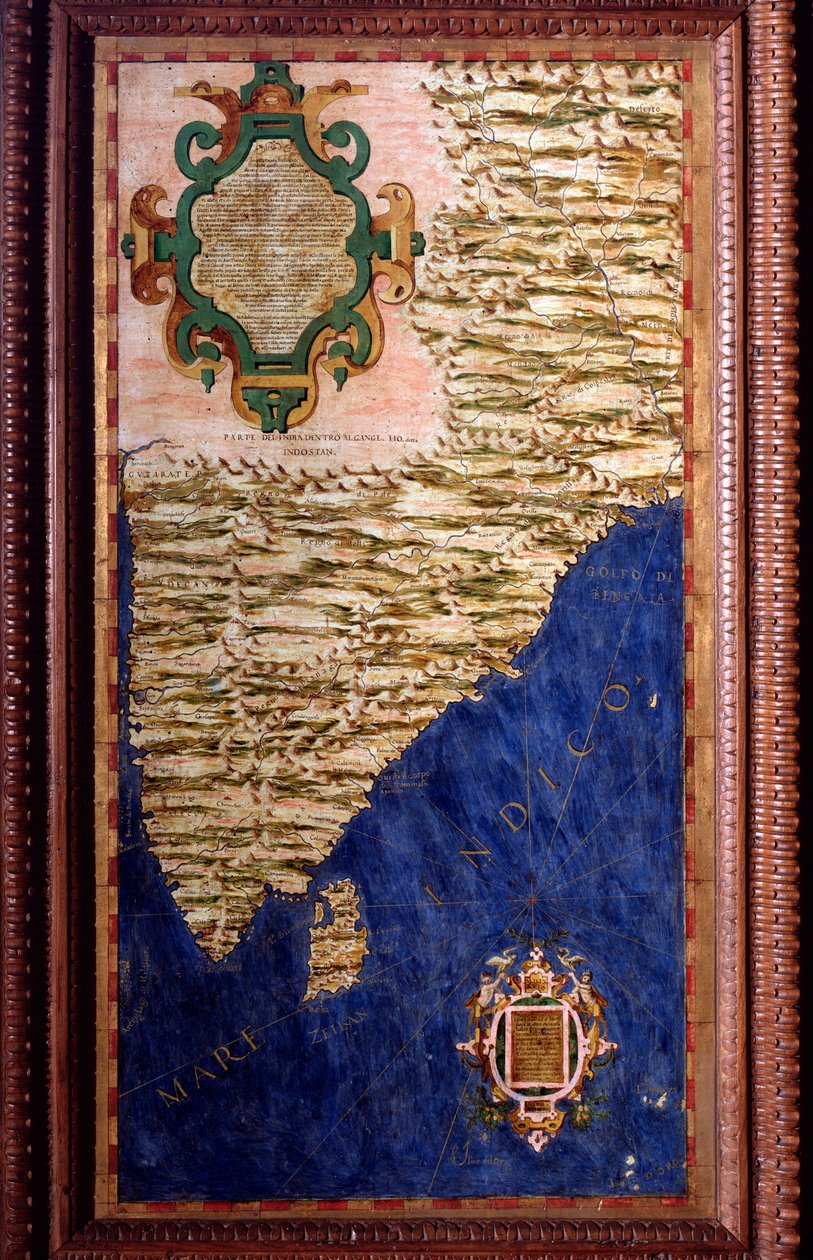 India-kart laget av Egnazio Danti (1536-1586) matematiker, kosmograf og italiensk arkitekt. Rundt 1567. Firenze, Palazzo Vecchio, Sala del Mappamondo av Egnazio Danti