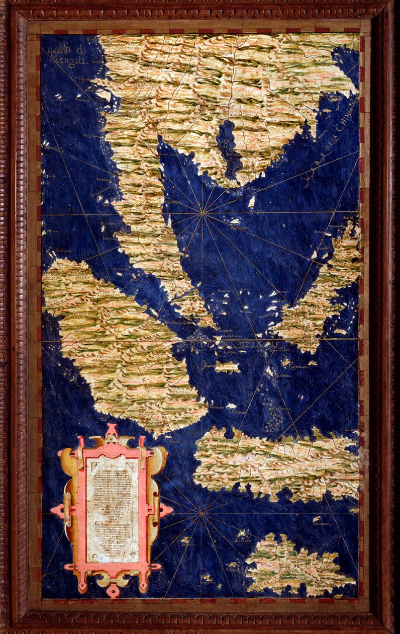 Indonesia: Sumatra, Malacca, Borneo, Java Kart laget av Egnazio Danti (1536-1586) matematiker, kosmograf og italiensk arkitekt. Rundt 1567. Firenze, Palazzo Vecchio, Sala del Mappamondo av Egnazio Danti