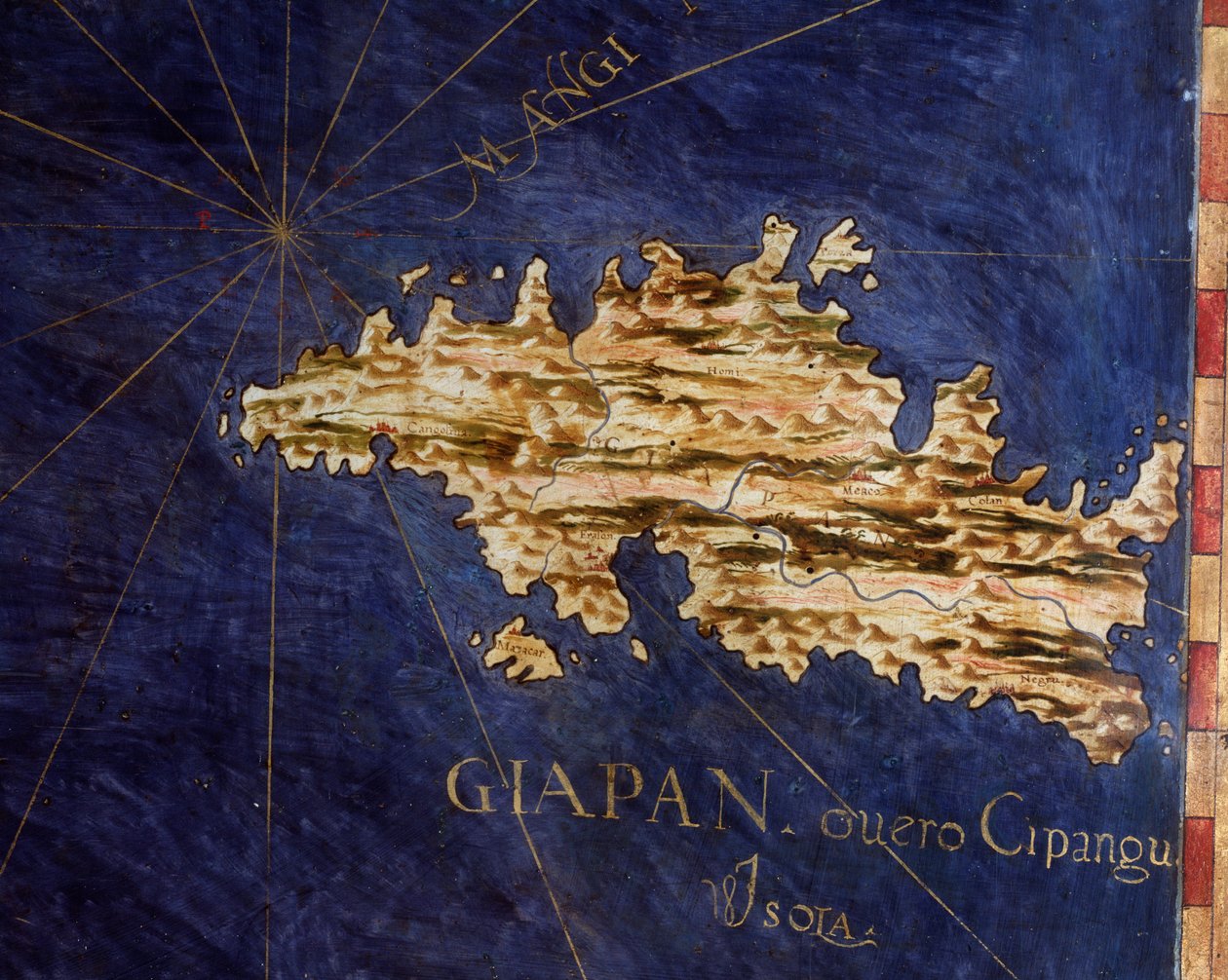 Japan (Cipangu eller Cypango) Kart laget av Egnazio Danti (1536-1586) matematiker, kosmograf og italiensk arkitekt. Rundt 1567. Firenze, Palazzo Vecchio, Sala del Mappamondo av Egnazio Danti