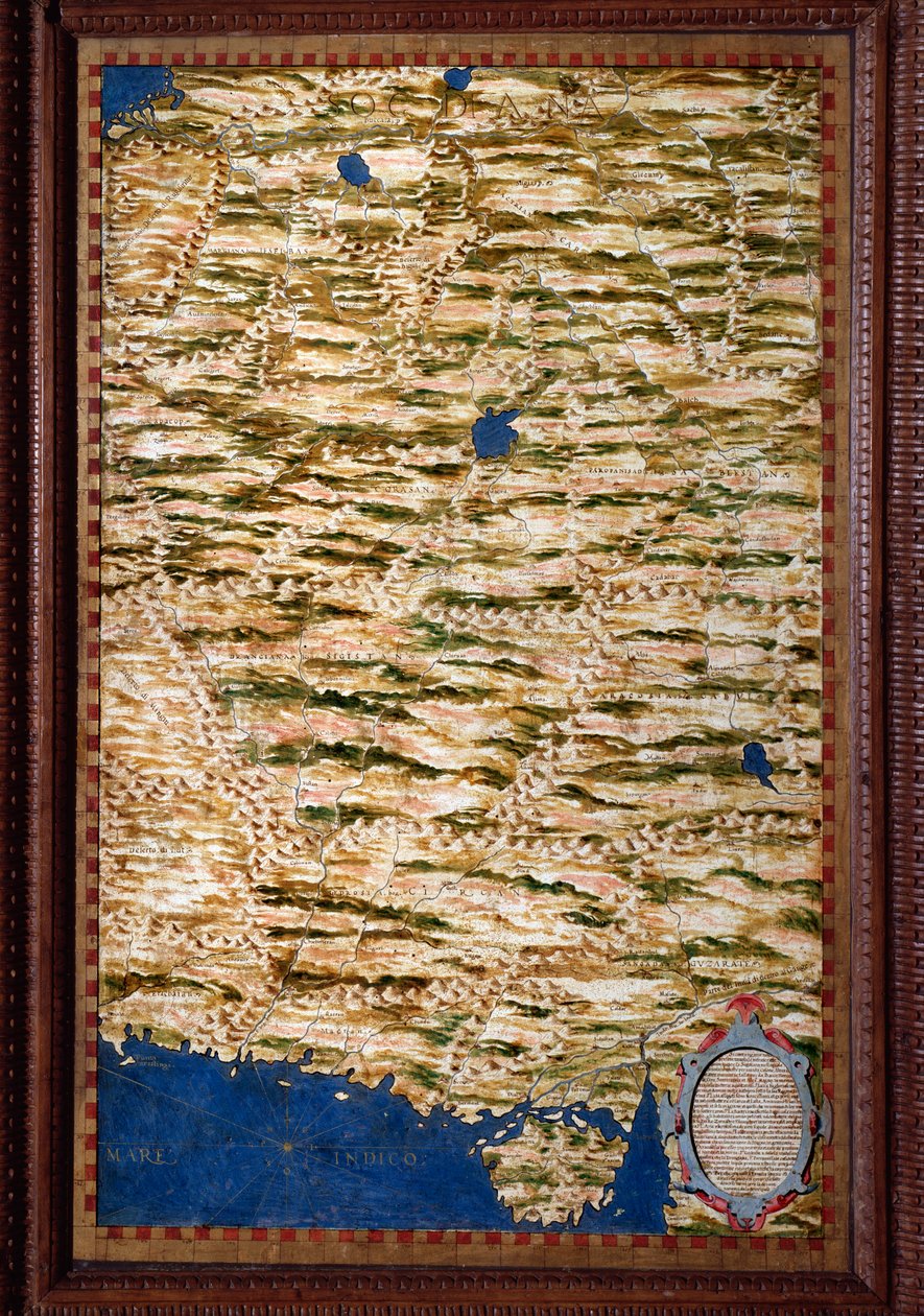 La Sogdiane, et territorium som dekker deler av Usbekistan, Tadsjikistan og Afghanistan Kart laget av Egnazio Danti (1536-1586) matematiker, kosmograf og italiensk arkitekt. Rundt 1567. Firenze, Palazzo Vecchio, Sala del Mappamondo av Egnazio Danti