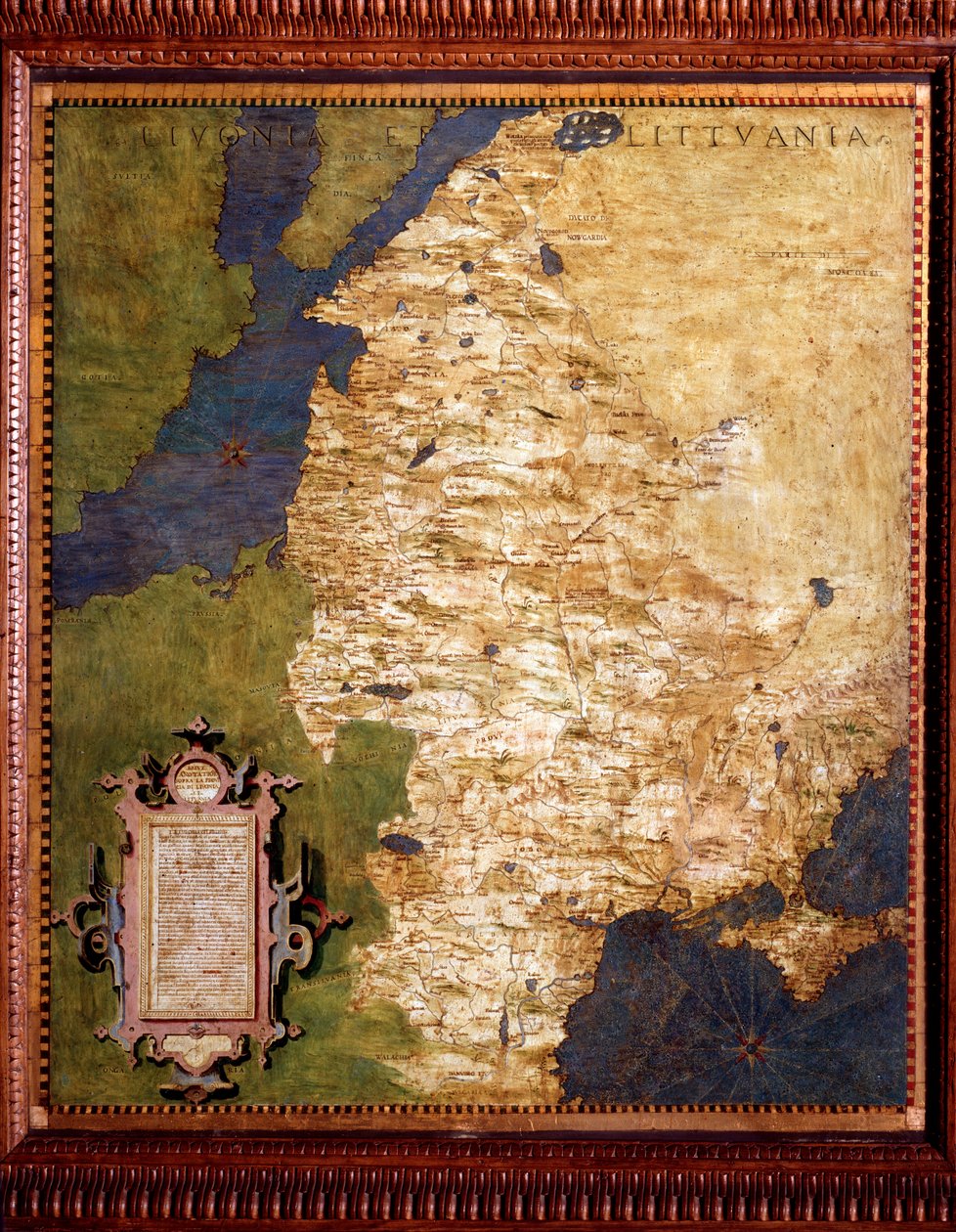 Livland ved Østersjøen, og Litauen-kart av Egnazio Danti (1536-1586) matematiker, kosmograf og italiensk arkitekt. Rundt 1567. Firenze, Palazzo Vecchio, Sala del Mappamondo av Egnazio Danti