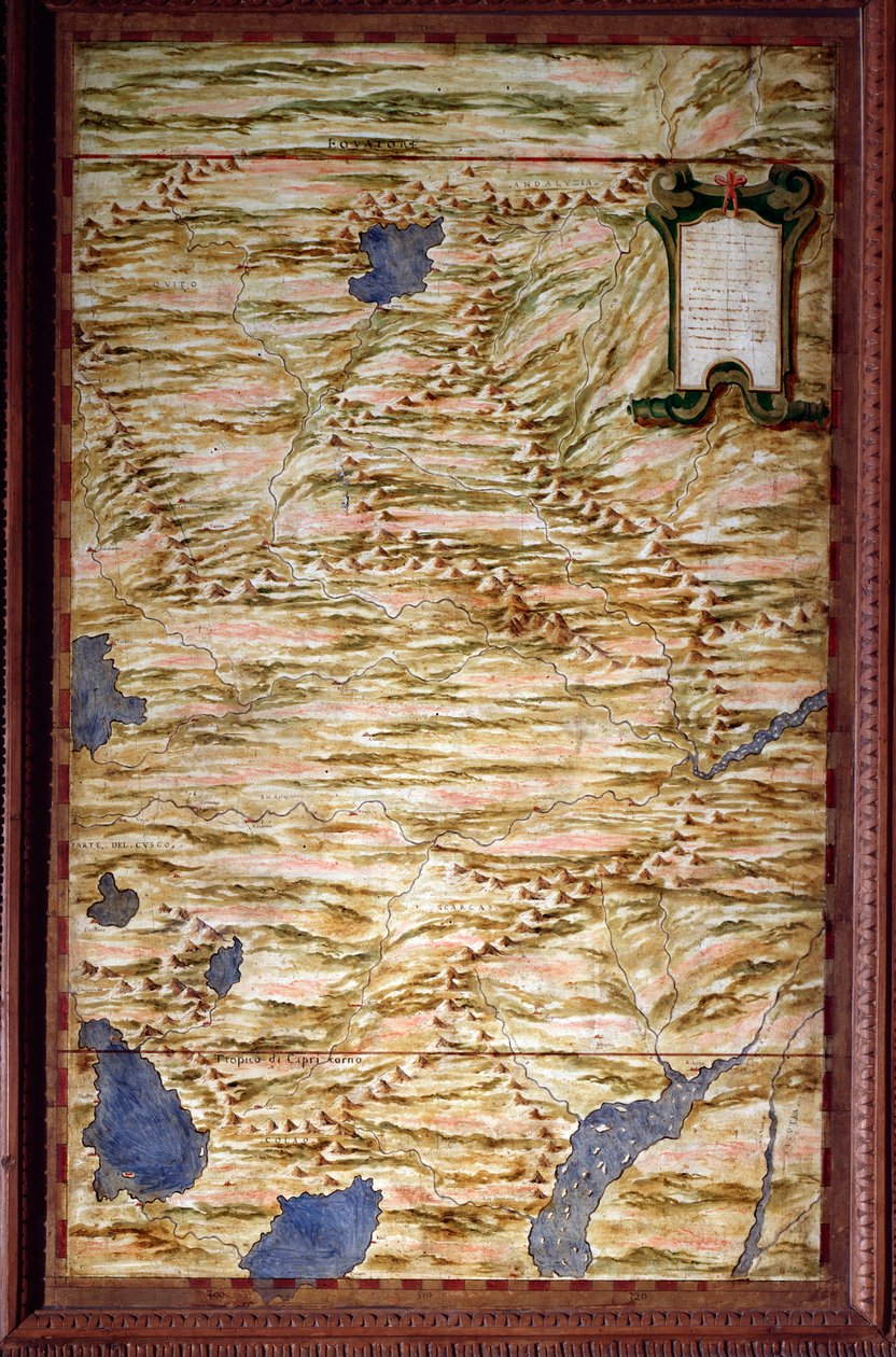 Kart over Peru Kart laget av Egnazio Danti (1536-1586) matematiker, kosmograf og italiensk arkitekt. Rundt 1567. Firenze, Palazzo Vecchio, Sala del Mappamondo av Egnazio Danti