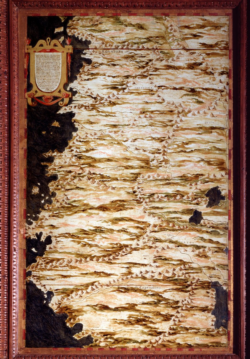 Kart over Peru Kart laget av Egnazio Danti (1536-1586) matematiker, kosmograf og italiensk arkitekt. Rundt 1567. Firenze, Palazzo Vecchio, Sala del Mappamondo av Egnazio Danti