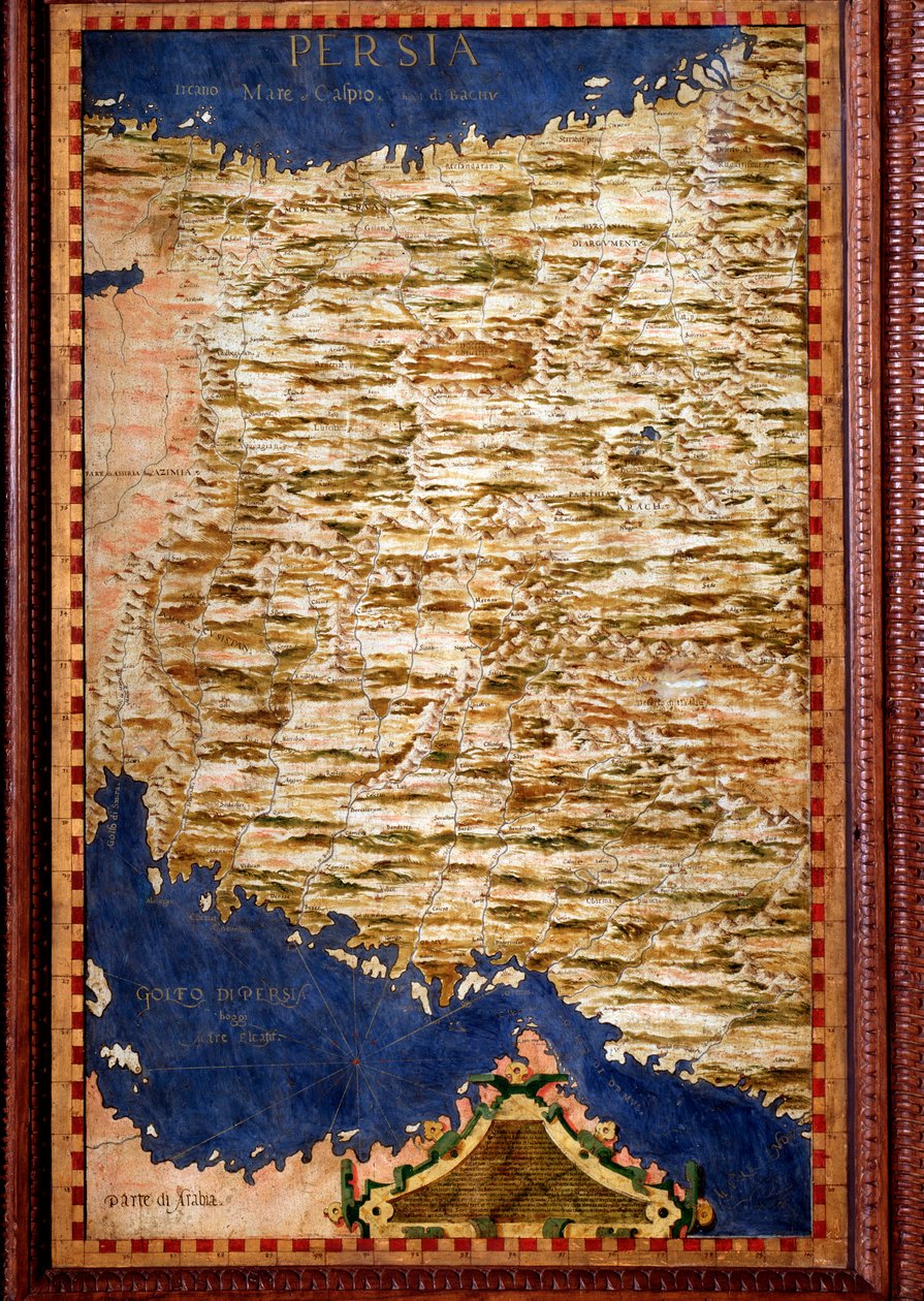 Persia (Iran) Kart laget av Egnazio Danti (1536-1586) matematiker, kosmograf og italiensk arkitekt. Rundt 1567. Firenze, Palazzo Vecchio, Sala del Mappamondo av Egnazio Danti