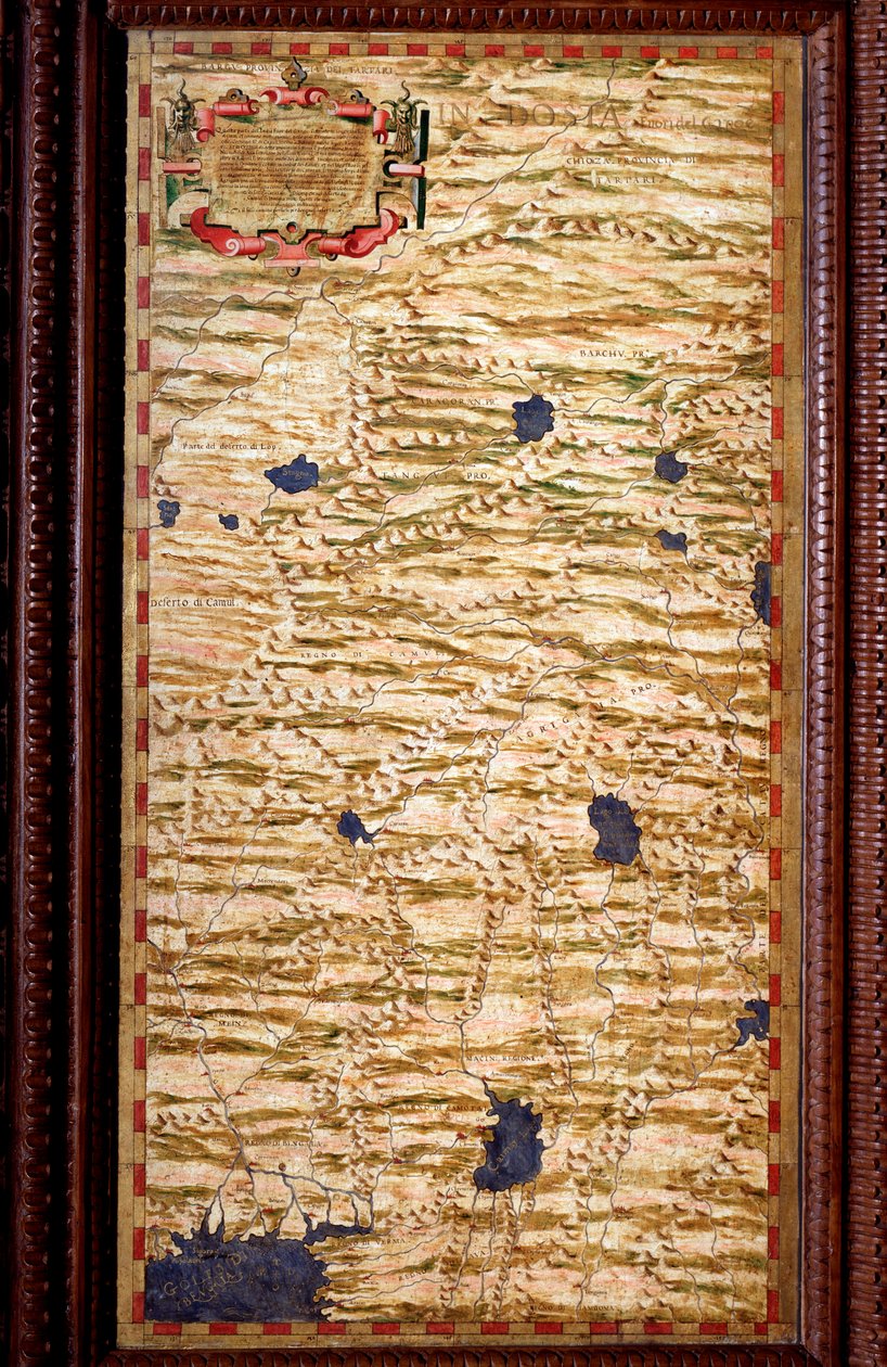 Indostan (Hindustan) på toppen av Ganges Carte produsert av Egnazio Danti (1536-1586) matematiker, kosmograf og italiensk arkitekt. Rundt 1567. Firenze, Palazzo Vecchio, Sala del Mappamondo av Egnazio Danti