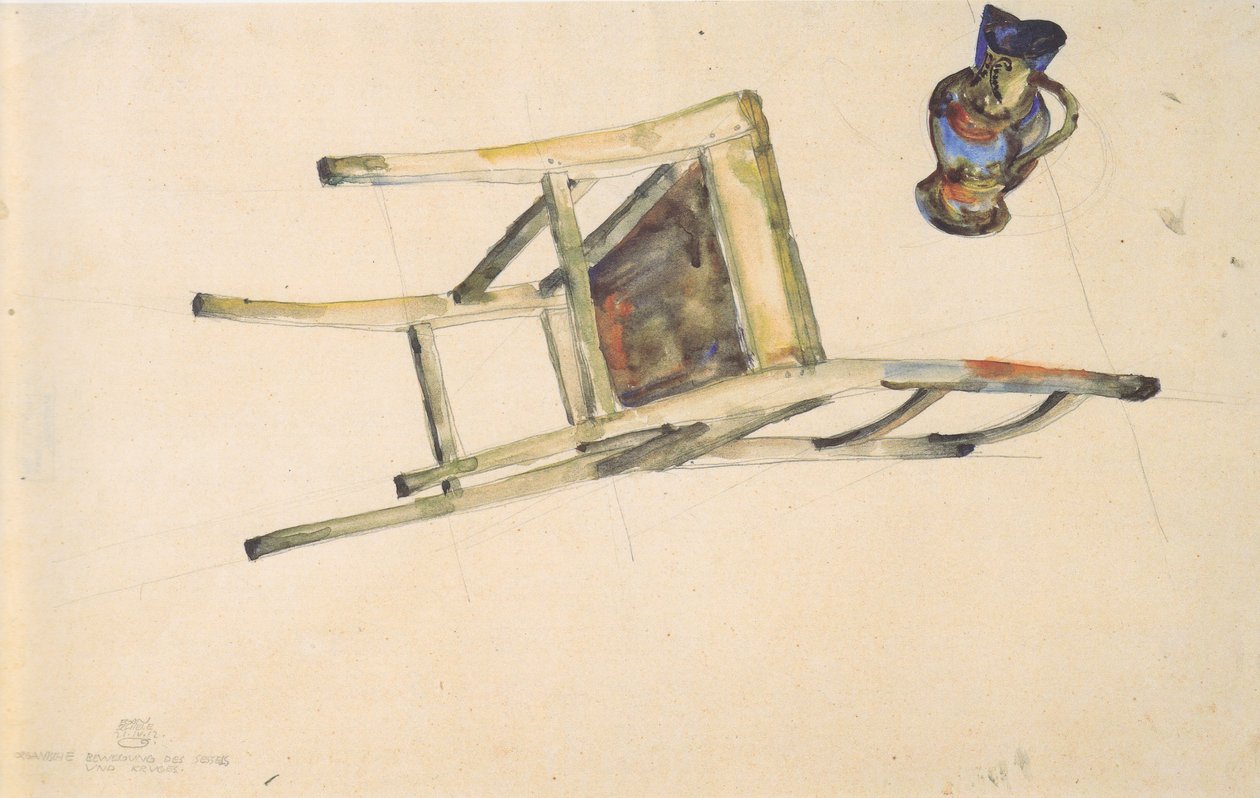 Organisk bevegelse av stolen og kannen-21-4-1912 av Egon Schiele