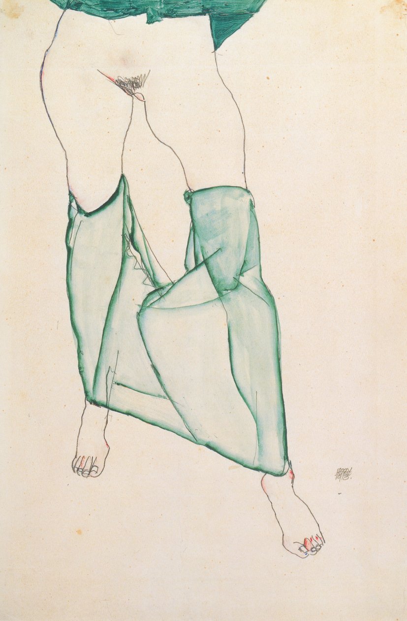 Kvinnelig torso med grønne gardiner av Egon Schiele