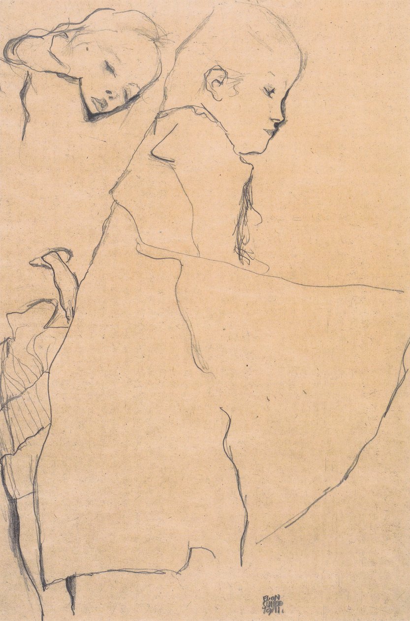 To slumrende jenter av Egon Schiele