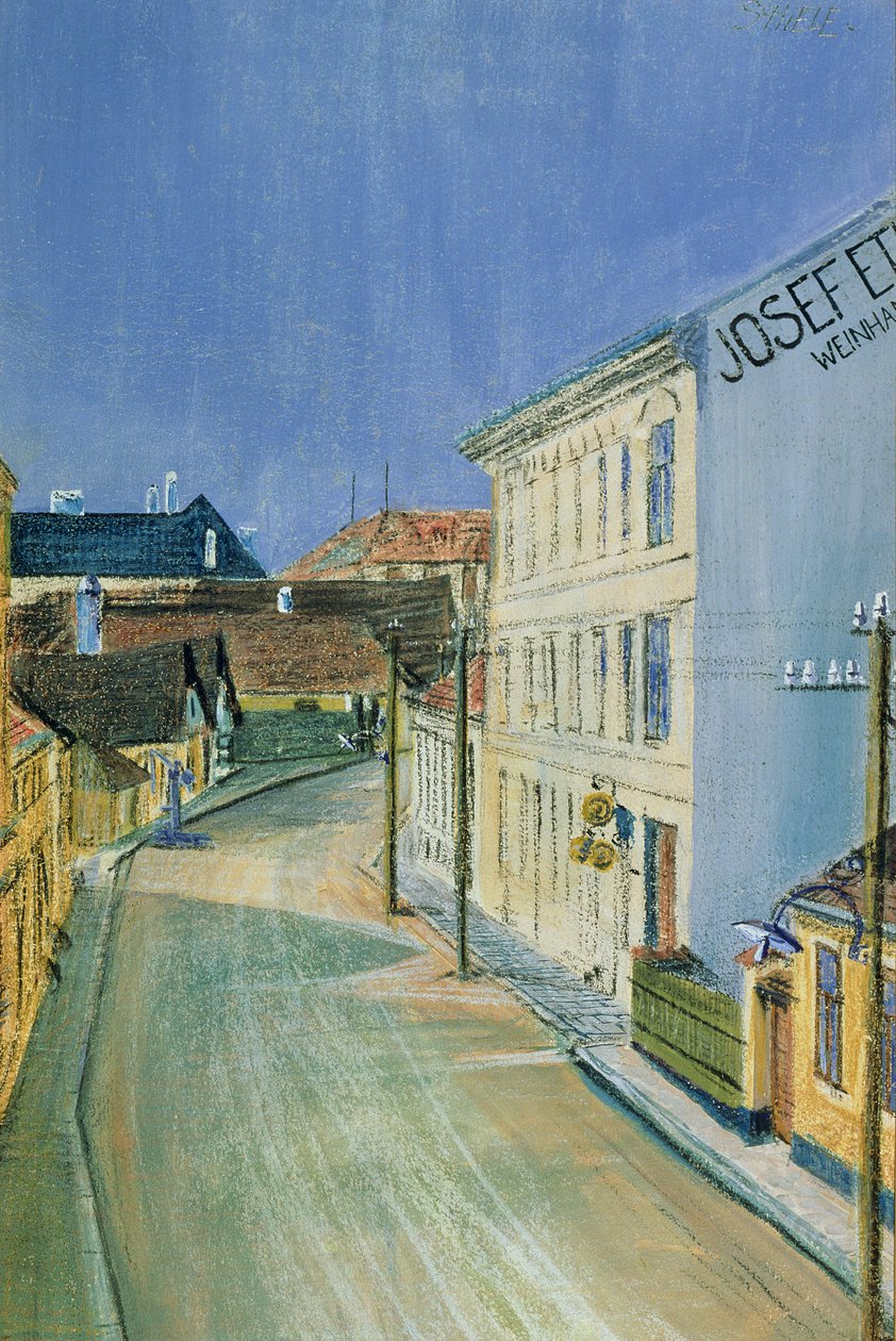 Albrechtstrasse i Klosterneuburg (blandet media på papir) av Egon Schiele