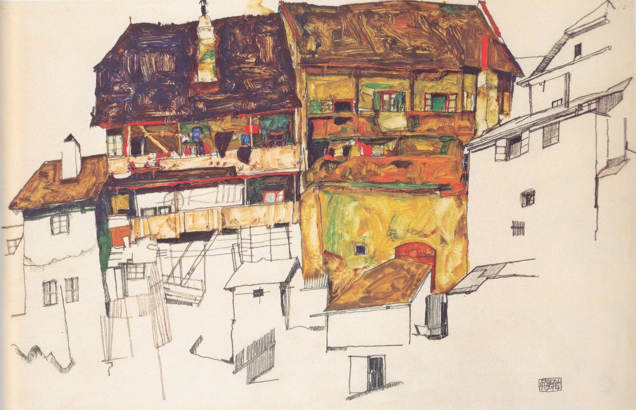 Gamle hus i Český Krumlov av Egon Schiele