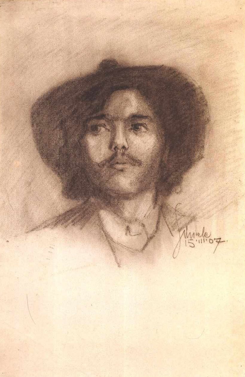 Portrett av en ung mann med skjegg og hatt av Egon Schiele