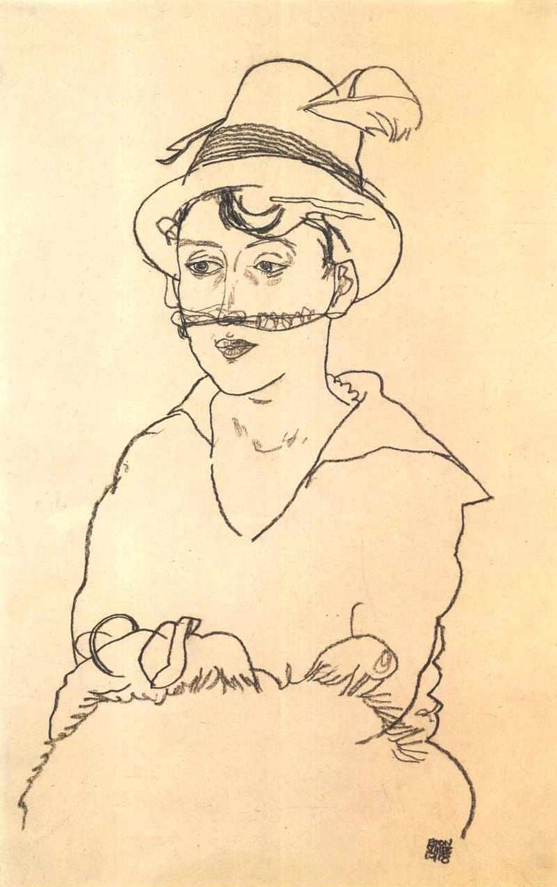 Dame med hatt og slør av Egon Schiele
