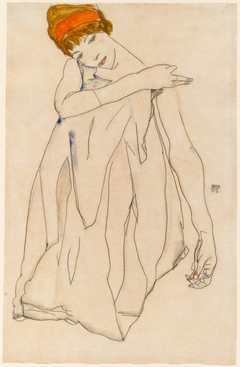Danser (Die Tänzerin), 1913 (wc og gouache over grafitt på vevd papir) av Egon Schiele