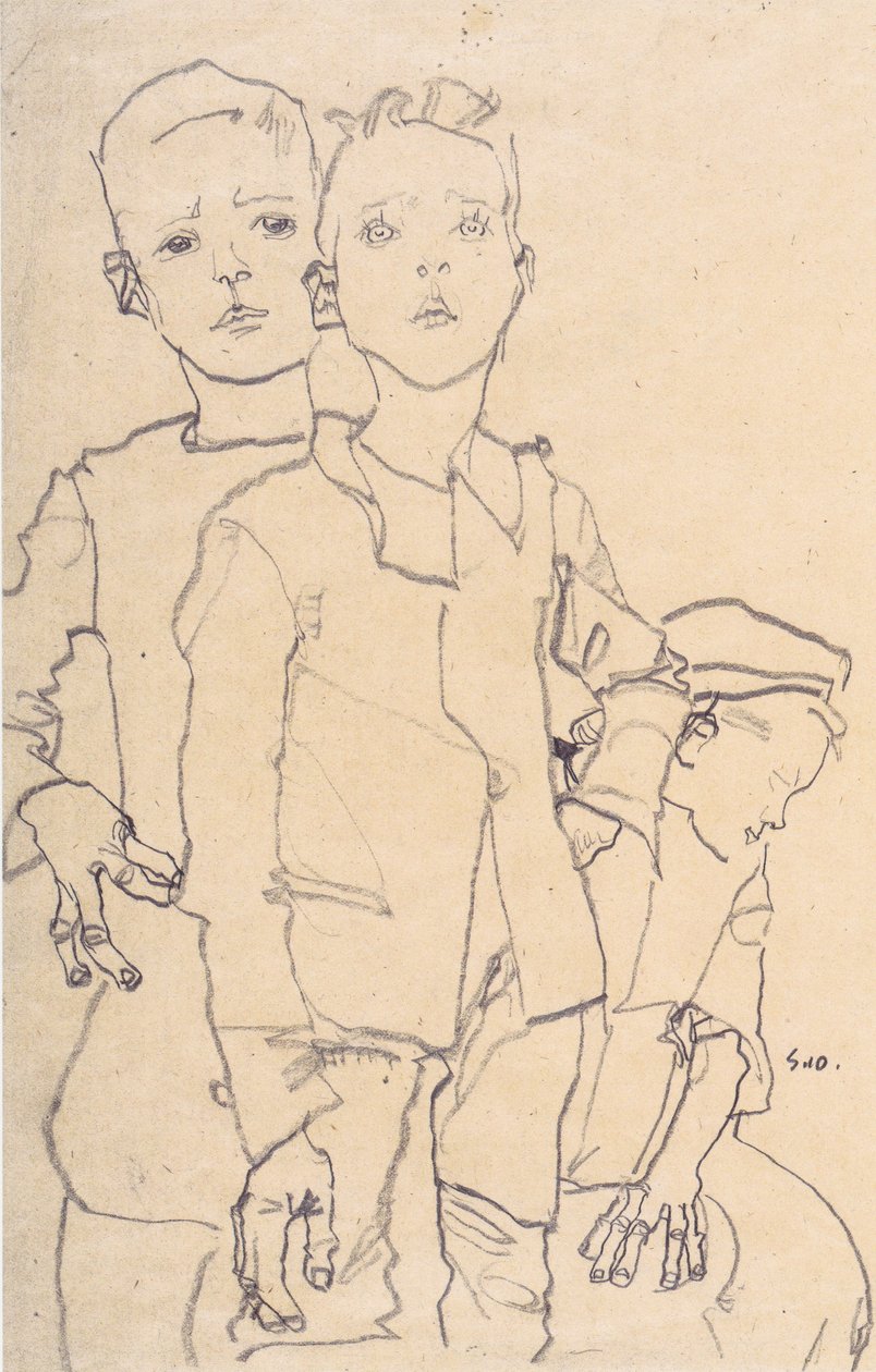 Tre gategutter av Egon Schiele