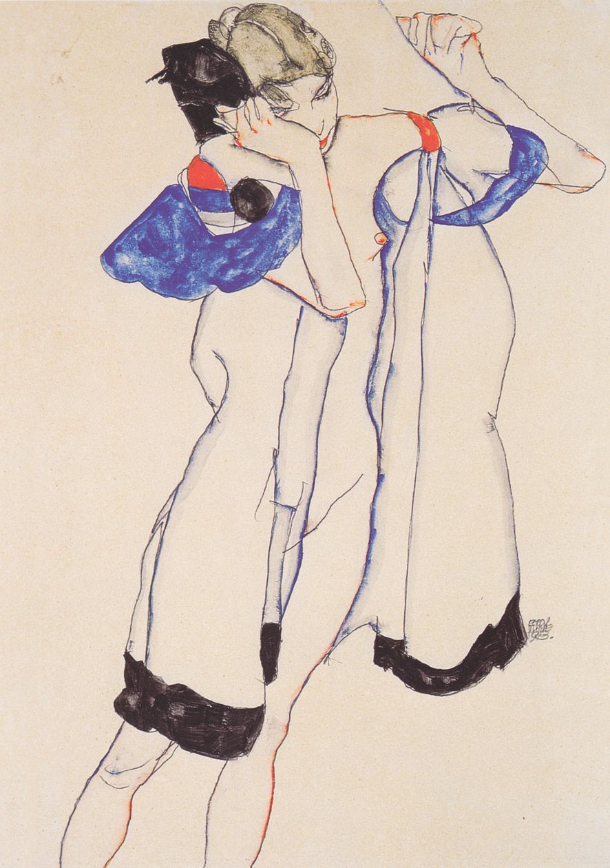 Kvinne i morgenkåpe av Egon Schiele