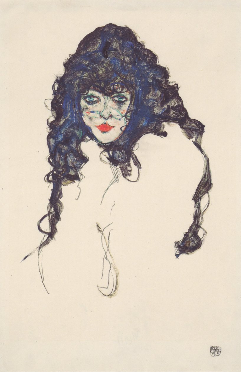 Kvinne med svart hår av Egon Schiele